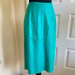 Banana Republic Leather Teal Green A-line Skirt With Raw Hemline Size 6